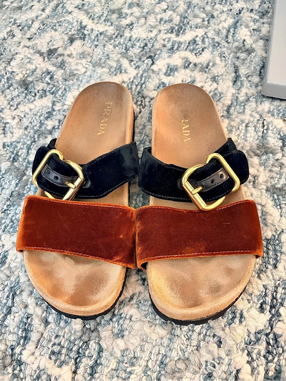 Prada colorblock velvet double-strap sandals size 38.5 IT/8.5 US